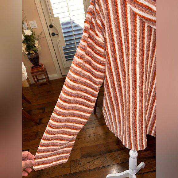 Saturday Sunday Anthropologie Chenille Orange Striped Hoodie Boho Cozy Size M - Picture 5 of 7